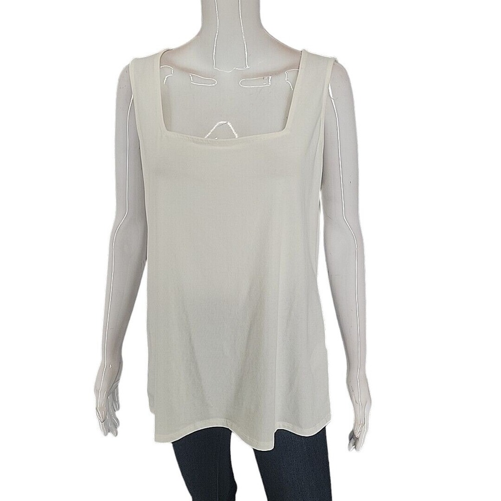 Girl With Curves Square Neck Dressy Tank Top Large Sz Pearl White Tee Shirt